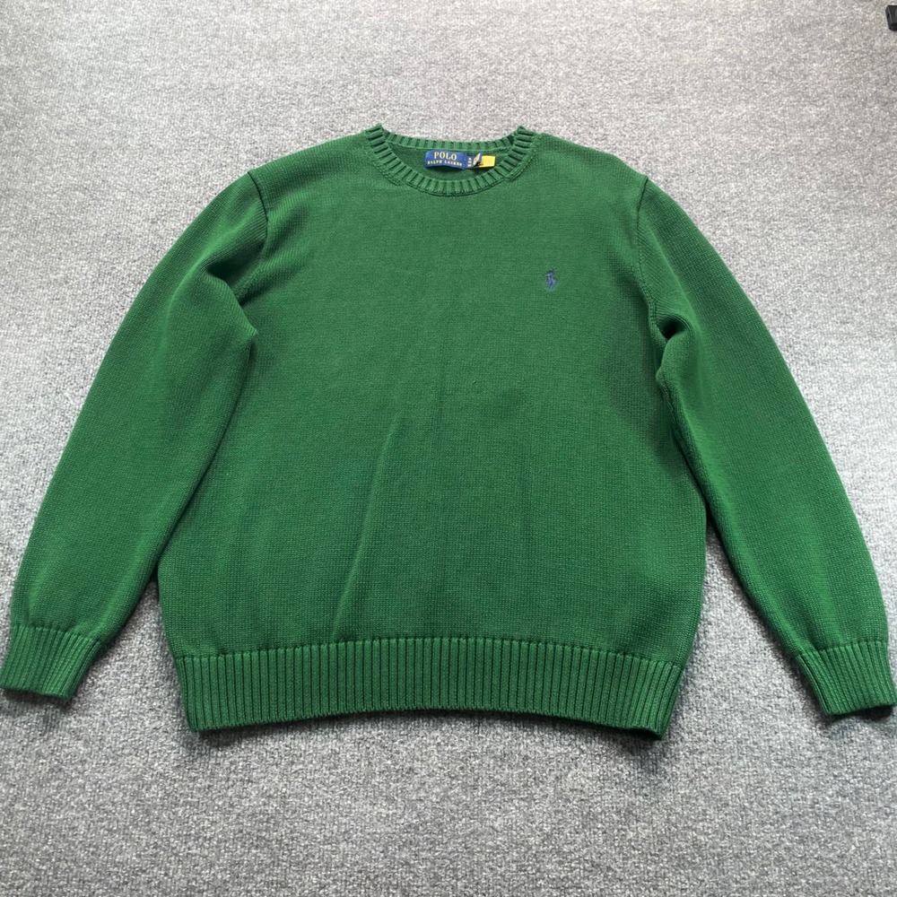 Polo Ralph Lauren Sweater Mens XL Green Crewneck Cotton Pony Logo Long Sleeve